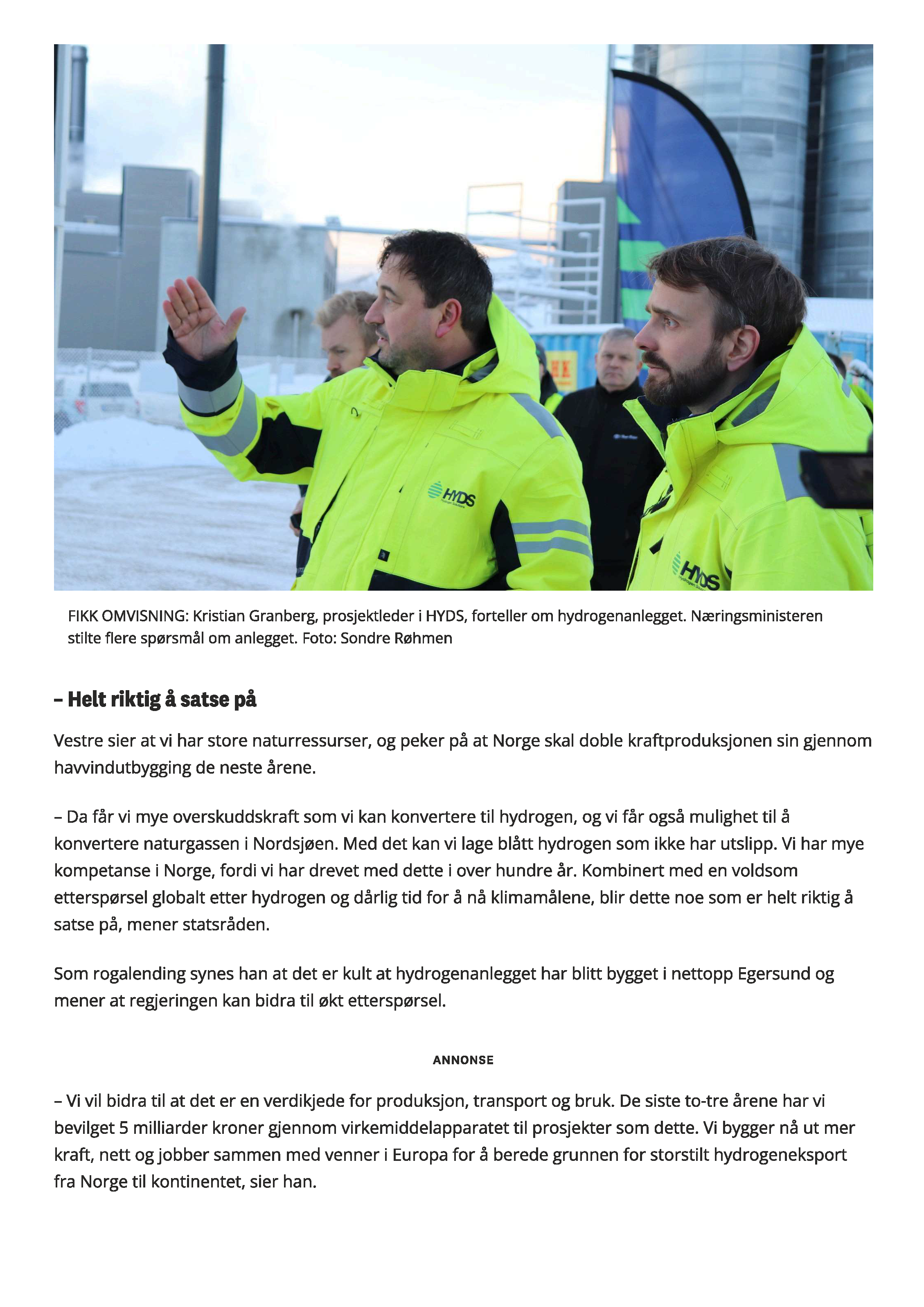 Næringsministeren åpnet Norges tredje hydrogenanlegg på Eigerøy